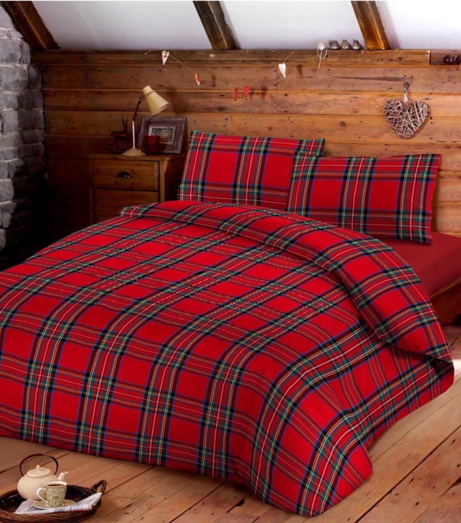 M-S copripiumino, stile tirolese montagna, cervi e tartan double face  colore rosso • Gaidra